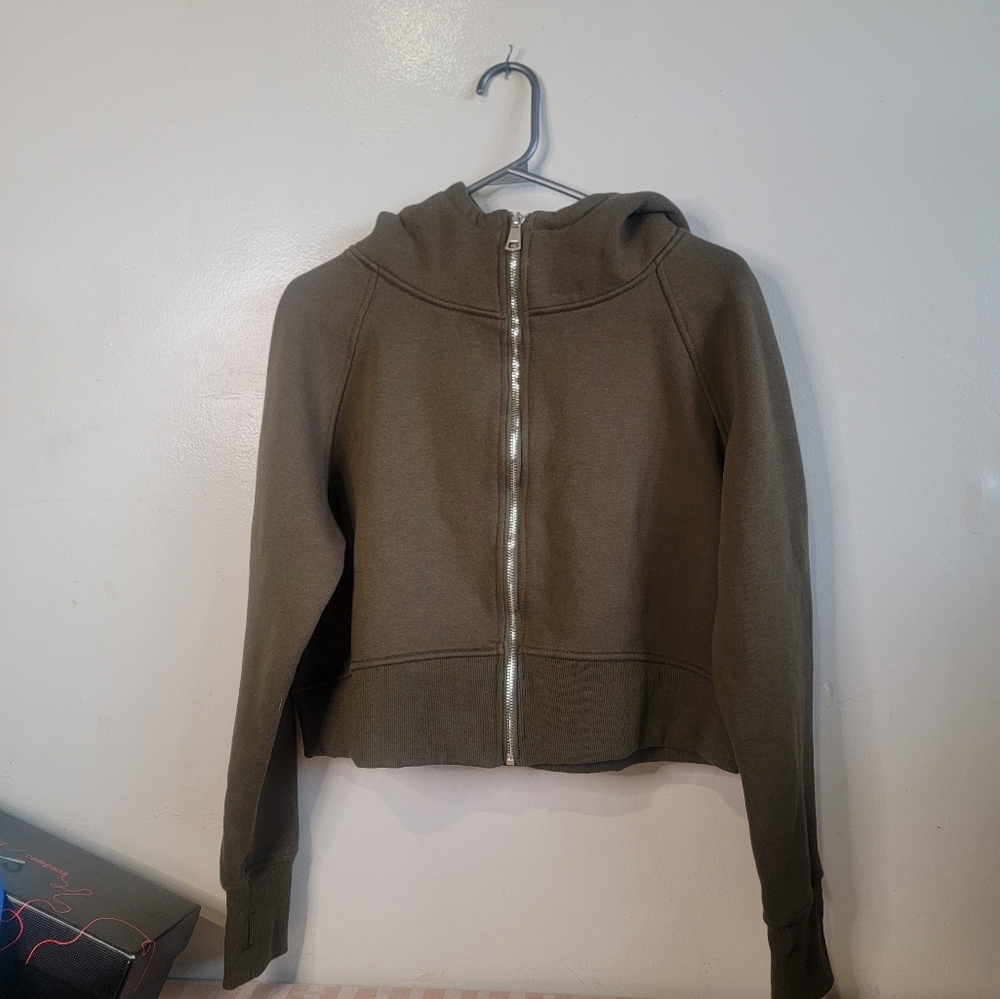 Olive Green Cropped Hoodie